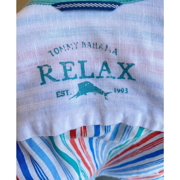 Tommy Bahama 100% Linen Shirt Button Up Long Sleeve Striped sz M - Picture 4 of 4